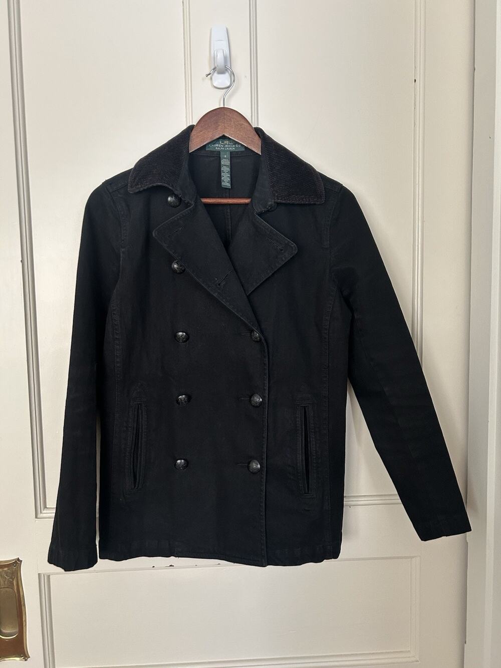 Vintage Lauren Ralph Lauren Double Breasted Denim Jacket Womens Size 8 Black